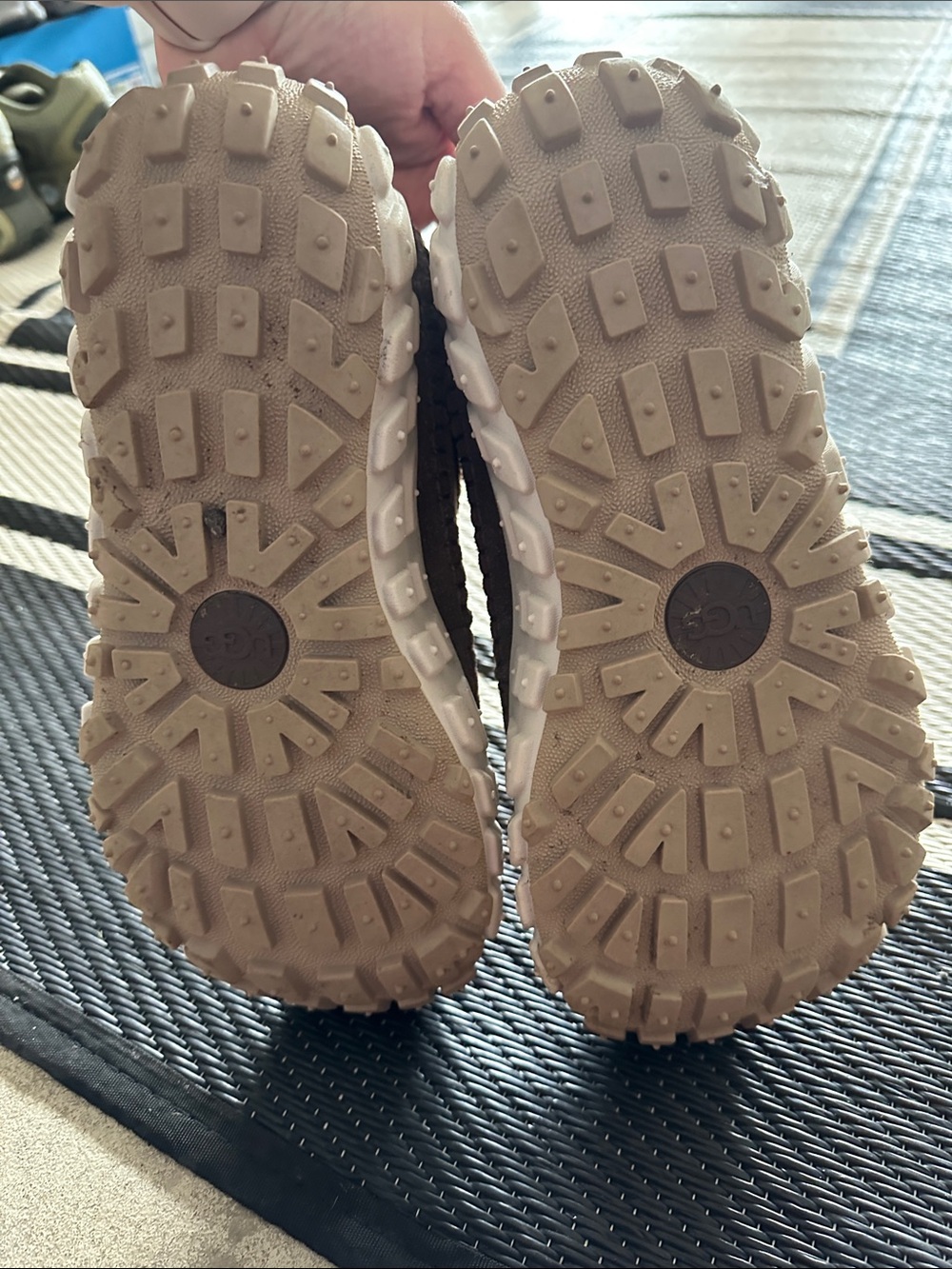 UGG Tan and Dark Brown Suede Slip-On Clogs - Picture 4 of 5